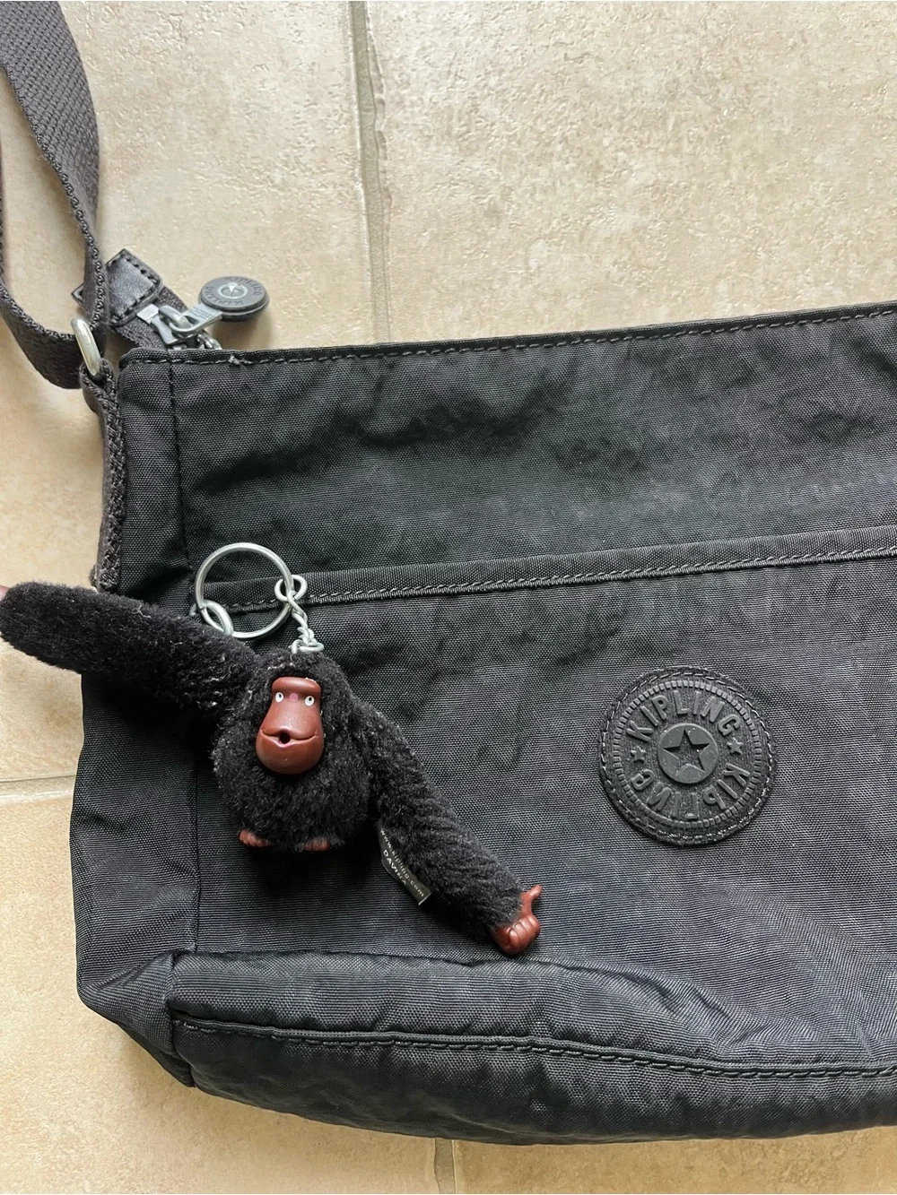 Kipling Black Crossbody Shoulder Bag with Monkey Charm